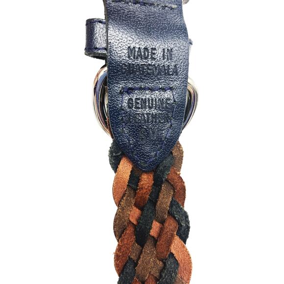 Two Toned Braided Genuine Leather Belt Silver Buckle Guatemala Made Size SM
